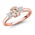 thumbnail image 1 of Gem Stone King 18K Rose Gold Plated Silver Peach Morganite and White Moissanite Engagement Ring for Women | 0.97 Cttw | Oval 7X5MM | Gemstone October Birthstone | Size 5, 1 of 7