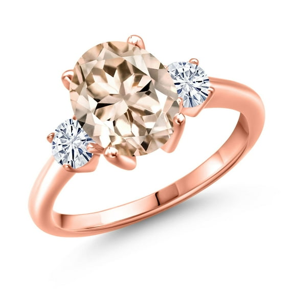 Gem Stone King 18K Rose Gold Plated Silver Ring Morganite Moissanite (2.46 Cttw)