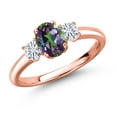 thumbnail image 1 of Gem Stone King 18K Rose Gold Plated Silver Green Mystic Topaz and White Moissanite Engagement Ring for Women | 1.32 Cttw | Oval 7X5MM | Gemstone November Birthstone | Size 8, 1 of 7