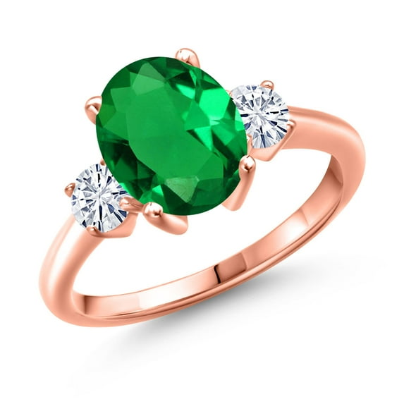 Gem Stone King 18K Rose Gold Plated Silver Ring Nano Emerald Moissanite (2.46 Cttw)