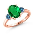 thumbnail image 1 of Gem Stone King 18K Rose Gold Plated Silver Ring Oval Green Nano Emerald and Vivid Persian Blue Moissanite (2.46 Cttw, Size 7), 1 of 6