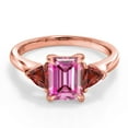 thumbnail image 1 of Gem Stone King 18K Rose Gold Plated Silver 3-Stone Ring Octagon Pink Moissanite and Garnet Red (2.15 Cttw, Size 8), 1 of 4