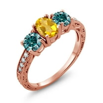 Gem Stone King 18K Rose Gold Plated Silver Ring Oval Citrine Blue Moissanite (1.87 Cttw) (Size 9)