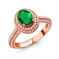 thumbnail image 1 of Gem Stone King 18K Rose Gold Plated Silver Ring Oval Nano Emerald Moissanite (1.39 Cttw), 1 of 5