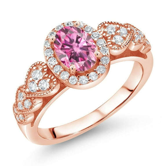 Gem Stone King 18K Rose Gold Plated Silver Ring Oval Pink Moissanite and (1.33 Cttw, Size 7)