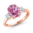 thumbnail image 1 of Gem Stone King 18K Rose Gold Plated Silver Ring Oval Pink Moissanite and Aquamarine Sky Blue (3.32 Cttw, Size 7), 1 of 6