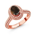 thumbnail image 1 of Gem Stone King 18K Rose Gold Plated Silver Ring Oval Smoky Quartz Moissanite (1.84 Cttw), 1 of 5