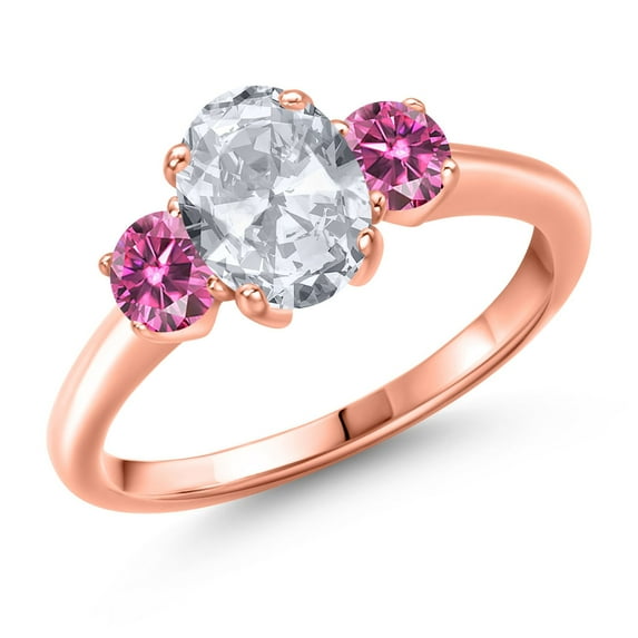 Gem Stone King 18K Rose Gold Plated Silver Ring Oval Topaz and Pink Moissanite (1.96 Cttw)