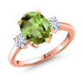 thumbnail image 1 of Gem Stone King 18K Rose Gold Plated Silver Ring Peridot Moissanite (3.26 Cttw), 1 of 7