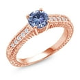 thumbnail image 1 of Gem Stone King 18K Rose Gold Plated Silver Ring Persian Blue Moissanite Lab Grown Diamond (0.95 Cttw, Size 8), 1 of 5