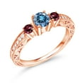 thumbnail image 1 of Gem Stone King 18K Rose Gold Plated Silver 3-Stone Ring Round Persian Blue Moissanite and Rhodolite Garnet Red (0.87 Cttw, Size 5), 1 of 4