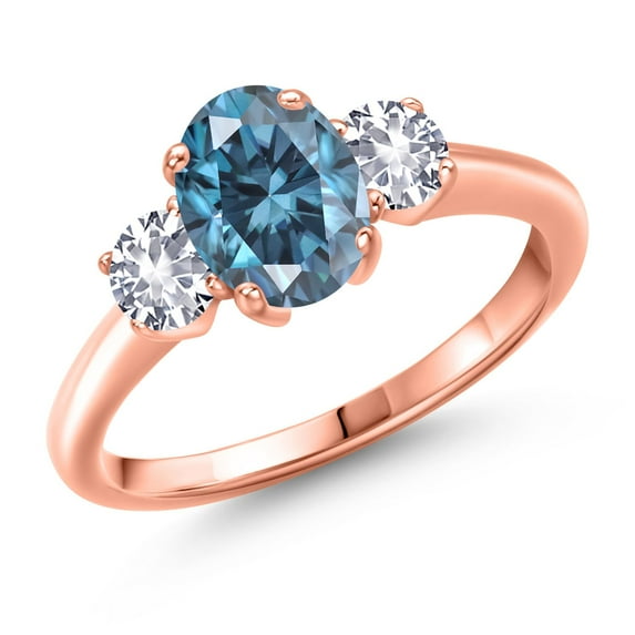 Gem Stone King 18K Rose Gold Plated Silver Ring Persian Blue Moissanite and Created Sapphire (1.88 Cttw)