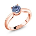 thumbnail image 1 of Gem Stone King 18K Rose Gold Plated Silver Ring Persian Blue Round Moissanite (0.80 Cttw) (Size 6), 1 of 4