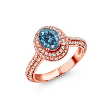 Gem Stone King 18K Rose Gold Plated Silver Ring Persian Blue and White Moissanite (2.02 Cttw)