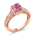thumbnail image 1 of Gem Stone King 18K Rose Gold Plated Silver Ring Pink Moissanite Created Sapphire (1.58 Cttw), 1 of 6