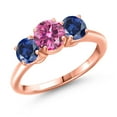 thumbnail image 1 of Gem Stone King 18K Rose Gold Plated Silver Pink Moissanite and Blue Created Sapphire Engagement Ring for Women | 2.00 Cttw | Round 6MM | Gemstone Birthstone | Size 5, 1 of 6