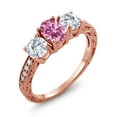thumbnail image 1 of Gem Stone King 18K Rose Gold Plated Silver 3-Stone Ring Oval Pink and White Moissanite (2.02 Cttw, Size 7), 1 of 4