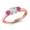 thumbnail image 1 of Gem Stone King 18K Rose Gold Plated Silver Sky Blue Aquamarine and Pink Moissanite Engagement Ring for Women | 0.96 Cttw | Round 5MM | Gemstone March Birthstone | Size 5, 1 of 6