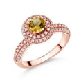 thumbnail image 1 of Gem Stone King 18K Rose Gold Plated Silver Ring Round Yellow Citrine and Moissanite (1.32 Cttw, Size 6), 1 of 5
