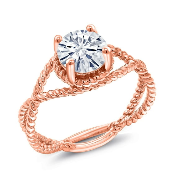 Gem Stone King 18K Rose Gold Plated Silver Ring Round Moissanite 1.20cttw