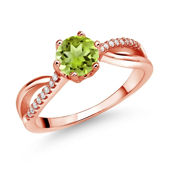 Gem Stone King 18K Rose Gold Plated Silver Ring Round Peridot and Moissanite (1.08 Cttw) (Size 6)