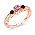 thumbnail image 1 of Gem Stone King 18K Rose Gold Plated Silver 3-Stone Ring Round Pink Moissanite and Onyx Black (0.83 Cttw, Size 8), 1 of 4