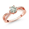thumbnail image 1 of Gem Stone King 18K Rose Gold Plated Silver Ring Round Prasiolite and Moissanite (0.88 Cttw) (Size 7), 1 of 4