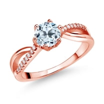Gem Stone King 18K Rose Gold Plated Silver Ring Round Topaz and Moissanite (1.08 Cttw) (Size 9)