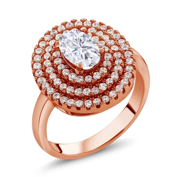 Gem Stone King 18K Rose Gold Plated Silver Ring Set with Moissanite (1.87 Cttw) (Size 6)