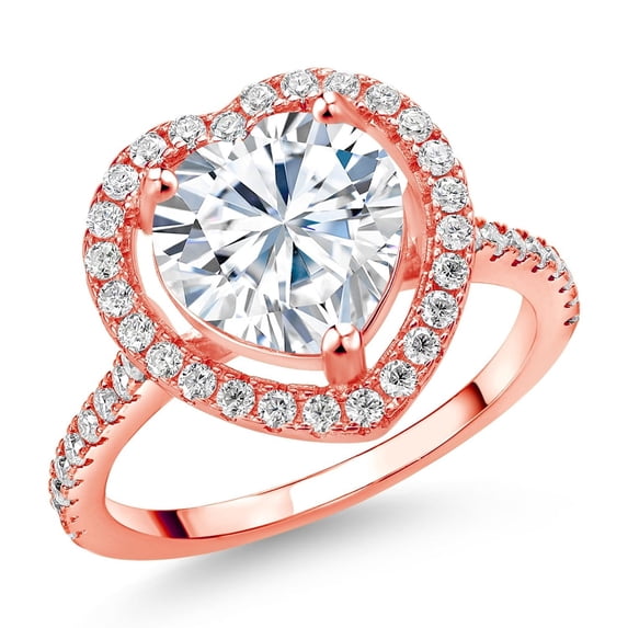 Gem Stone King 18K Rose Gold Plated Silver Ring Set with Moissanite (4.39 Cttw)