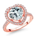 thumbnail image 1 of Gem Stone King 18K Rose Gold Plated Silver Ring Simulated Aquamarine Moissanite (3.69 Cttw), 1 of 4