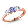 thumbnail image 1 of Gem Stone King 18K Rose Gold Plated Silver Blue Tanzanite and White Moissanite Engagement Ring for Women | 0.92 Cttw | Round 5MM | Gemstone December Birthstone | Size 5, 1 of 7