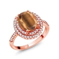 thumbnail image 1 of Gem Stone King 18K Rose Gold Plated Silver Ring Tiger Eye Moissanite (1.93 Cttw), 1 of 3