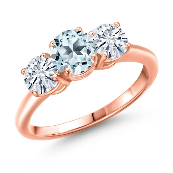 Gem Stone King 18K Rose Gold Plated Silver Sky Blue Topaz and White Moissanite Engagement Ring for Women | 2.00 Cttw | Round 6MM | Gemstone November Birthstone | Size 5