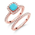 thumbnail image 1 of Gem Stone King 18K Rose Gold Plated Silver Ring Turquoise Moissanite (1.42 Cttw), 1 of 5
