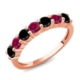 thumbnail image 1 of Gem Stone King 18K Rose Gold Plated Silver Round Black Diamond Red Created Ruby Anniversary Ring for Women (1.43 Cttw, Gemstone Birthstone, Size 5) (Size 5), 1 of 4