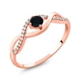 thumbnail image 1 of Gem Stone King 18K Rose Gold Plated Silver Round Black Onyx Ring (0.53 Cttw), 1 of 3