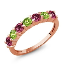 Gem Stone King 18K Rose Gold Plated Silver Round Pink Tourmaline Green Peridot Anniversary Ring for Women (1.22 Cttw, Gemstone Birthstone, Size 8) (Size 8)