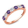 thumbnail image 1 of Gem Stone King 18K Rose Gold Plated Silver Round Purple Amethyst White Topaz Anniversary Ring for Women (1.29 Cttw, Gemstone Birthstone, Available in Size 5, 6, 7, 8, 9), 1 of 4