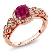 Gem Stone King 18K Rose Gold Plated Silver Round Red Created Ruby Ring for Women 1.32 Cttw, Available in Size 5, 6, 7, 8, 9