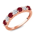 thumbnail image 1 of Gem Stone King 18K Rose Gold Plated Silver Round Red Ruby E-F Lab Grown Diamond Anniversary Ring for Women (1.51 Cttw, Gemstone Birthstone, Size 5), 1 of 4