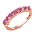 thumbnail image 1 of Gem Stone King 18K Rose Gold Plated Silver Round Red Zirconia Anniversary Ring for Women (1.19 Cttw, Gemstone Birthstone, Size 9), 1 of 4