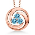thumbnail image 1 of Gem Stone King 18K Rose Gold Plated Silver Round Swiss Blue Topaz 3 Stone Circle Pendant Necklace for Women (1.07 Cttw, Gemstone November Birthstone, With 18 inch Chain), 1 of 6