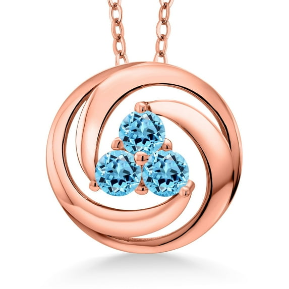 Gem Stone King 18K Rose Gold Plated Silver Round Swiss Blue Topaz 3 Stone Circle Pendant Necklace for Women (1.07 Cttw, Gemstone November Birthstone, With 18 inch Chain)