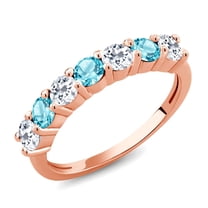 Gem Stone King 18K Rose Gold Plated Silver Round White Topaz Swiss Blue Topaz Anniversary Ring for Women (1.46 Cttw, Gemstone Birthstone, Size 5) (Size 5)