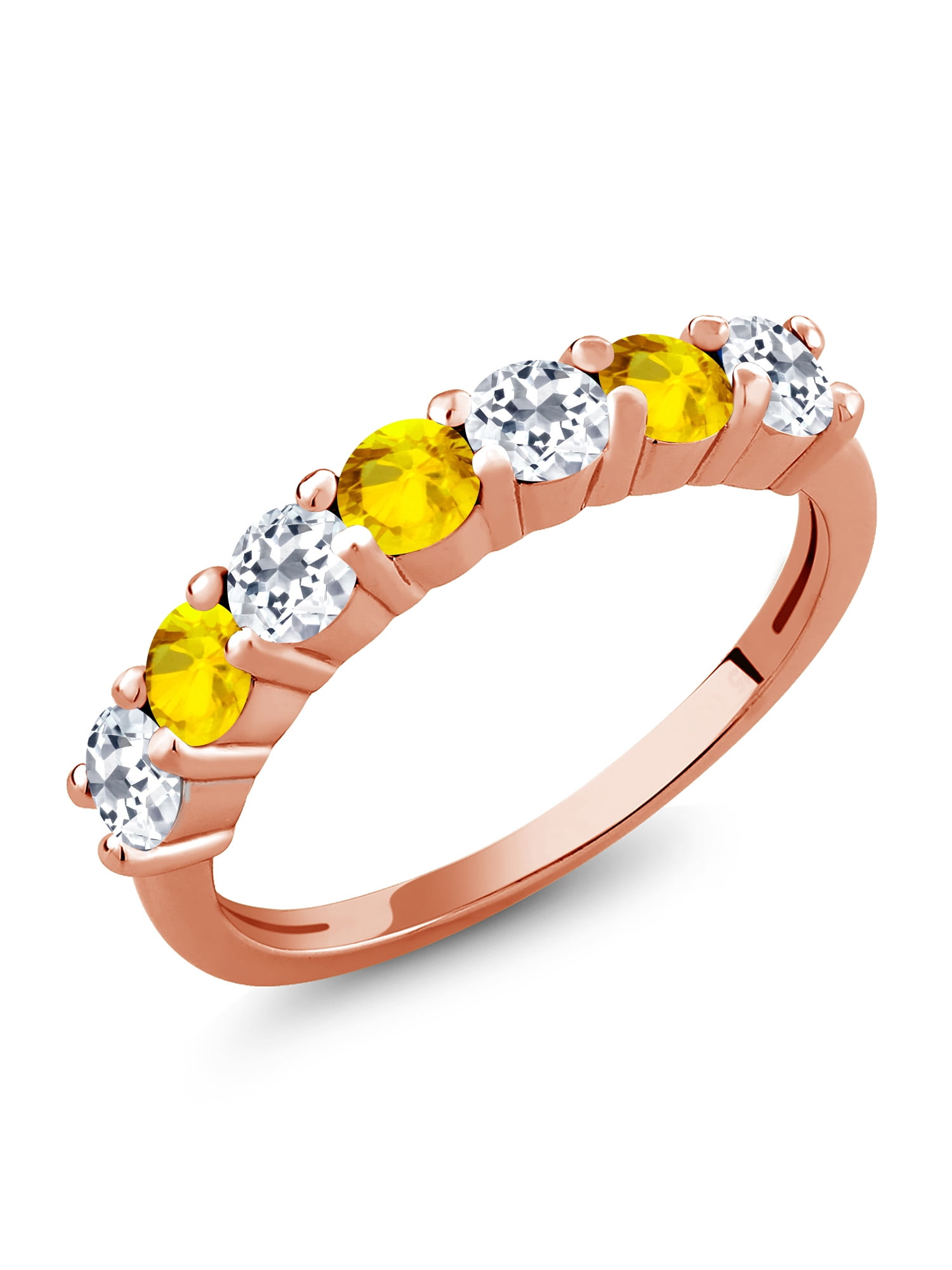 Gem Stone King 18K Rose Gold Plated Silver Round White Topaz Yellow