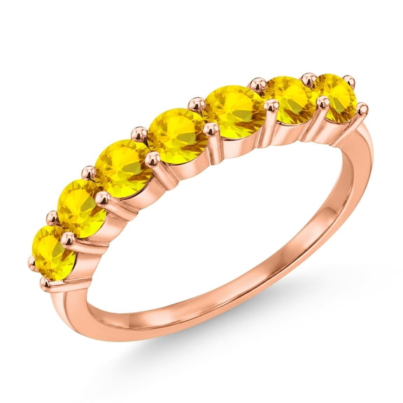 Gem Stone King 18K Rose Gold Plated Silver Round Yellow Sapphire Anniversary Ring for Women (1.12 Cttw, Gemstone Birthstone, Size 6)