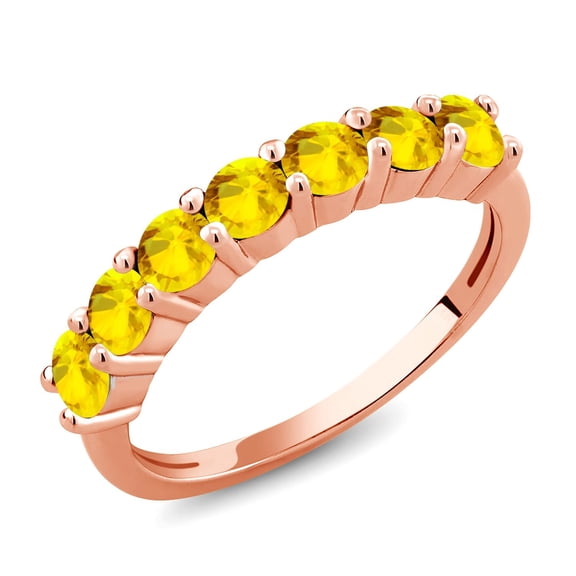 Gem Stone King 18K Rose Gold Plated Silver Round Yellow Sapphire Anniversary Ring for Women (1.12 Cttw, Gemstone Birthstone, Size 6)