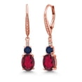thumbnail image 1 of Gem Stone King 18K Rose Gold Plated Silver Ruby Red Mystic Quartz and Blue Sapphire Dangle Earrings for Women with Lab Grown Diamond (4.33 Cttw, Oval 9X7MM), 1 of 6