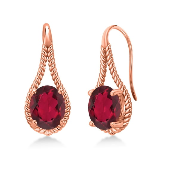 Gem Stone King 18K Rose Gold Plated Silver Ruby Red Mystic Quartz Earrings for Women (3.60 Cttw, Gemstone, Oval 9X7MM)